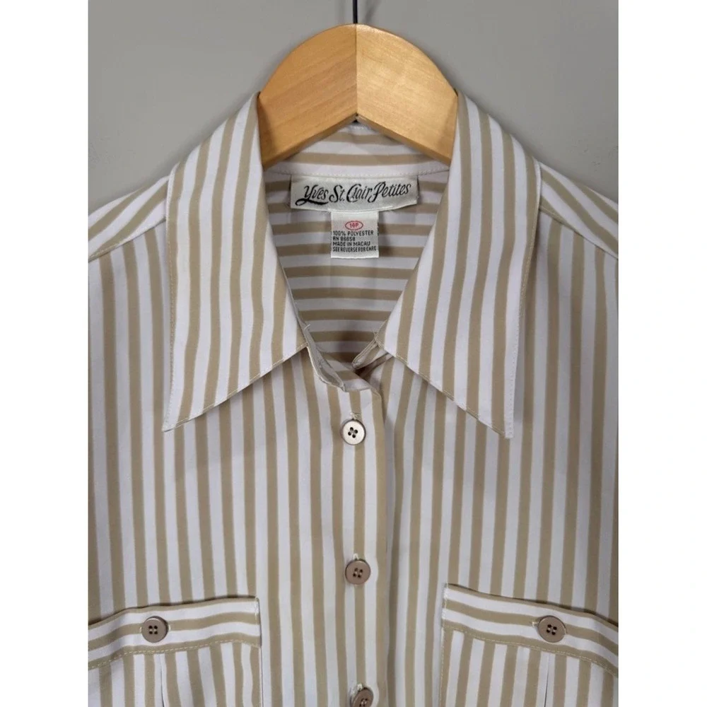 Yves St Clair Petites‎ Womens Striped Button Up Roll Tab Sleeve Shirt Top 14P